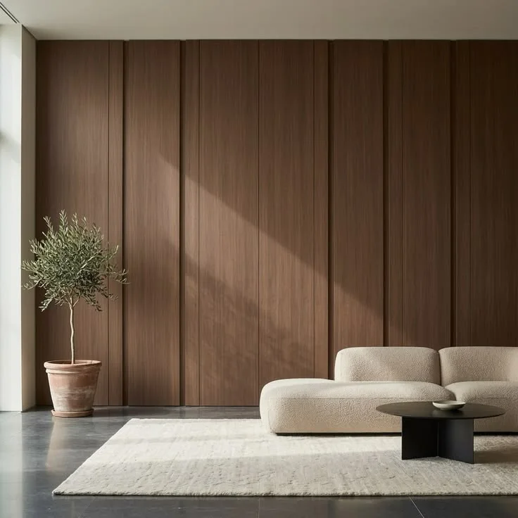 Panneaux lattés bruns pour habillage décoratif